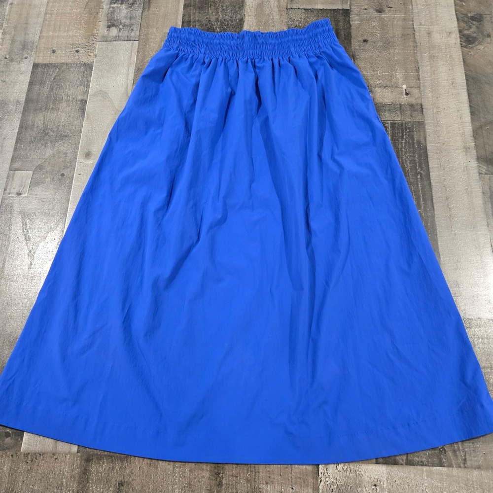 Athleta Midday Mid-Rise Midi Poplin Skirt Smocked Pockets Royal Blue Med